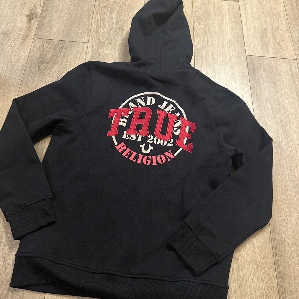 True Religion‎ Men's Full Zip Hoodie Black Embroidered Logo Large NEW